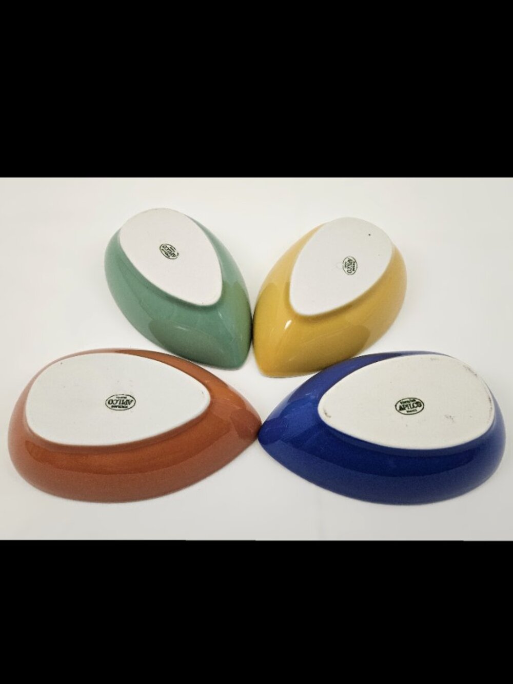Vtg Set Apilco Avocado Dishes FOUR COLORS! Blue Green Burnt Orange Golden Yellow